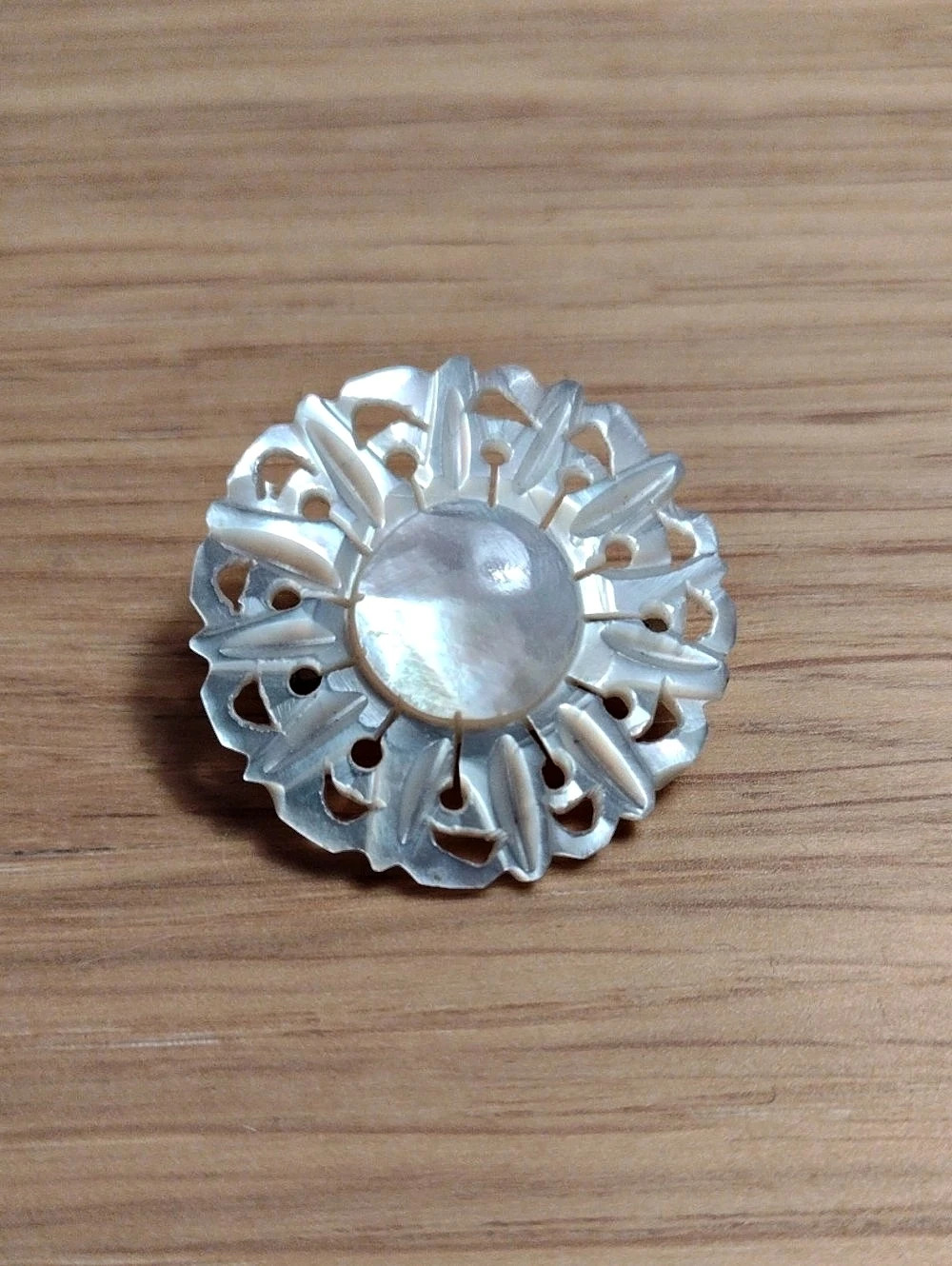 Vintage MOP Hand Carved Shell Bethlehem Brooch With Sterling Silver C-Clasp